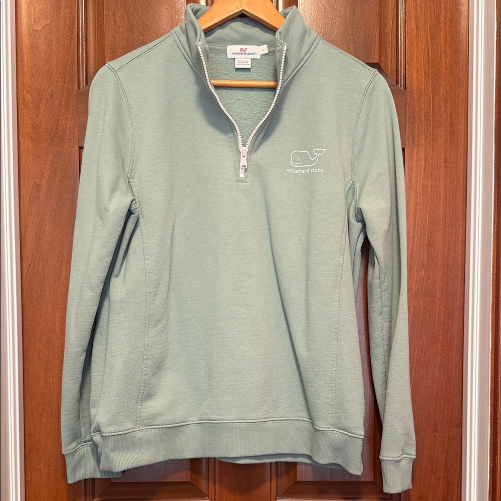 Vineyard Vines Women's Sage Green Quarter-Zip Sweater